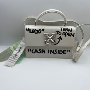 Virgil Abloh Off-White Cash Inside crossbody handle in white leather bag w/tags